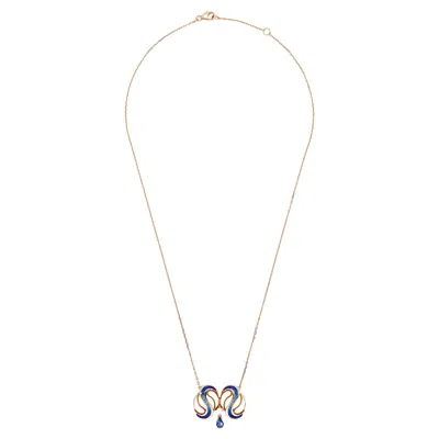 Pre-owned Sicis Jewels Pendant Necklace Rose Gold With Blue Sapphire And White Diamond And Micromosaic
