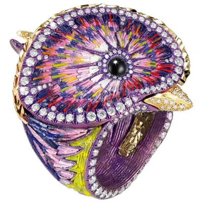Pre-owned Sicis Jewels Quetzal Ring In Gold, Titanium With Diamonds & Micromosaic In Multi