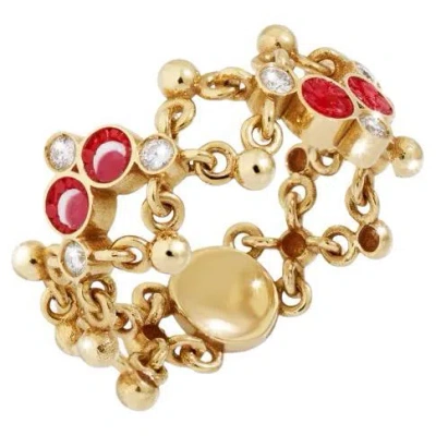 Pre-owned Sicis Jewels Ring In Yellow Gold With White Diamonds And Micromosaic
