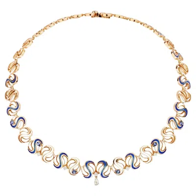 Pre-owned Sicis Jewels Rose Gold Necklace With Diamonds, Blue Sapphires And Micromosaic In Red