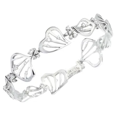 Pre-owned Sicis Jewels Sicis 18k White Gold Hibiscus Bracelet With Diamonds, Made In Italy