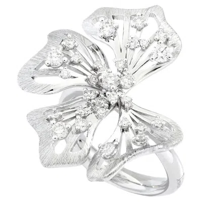 Pre-owned Sicis Jewels Sicis 18k White Gold Hibiscus Cocktail Ring With Diamonds, Made In Italy