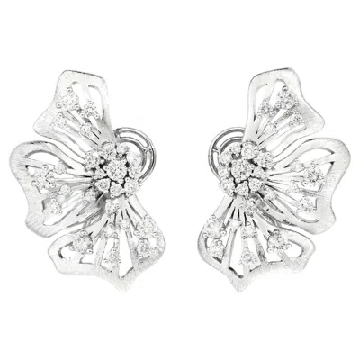 Pre-owned Sicis Jewels Sicis 18k White Gold Hibiscus Earrings With Diamonds, Made In Italy