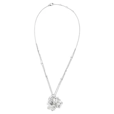Pre-owned Sicis Jewels Sicis 18k White Gold Hibiscus Necklace With Diamonds, Made In Italy