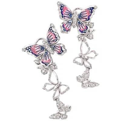 Pre-owned Sicis Jewels Sicis 18kt White Gold Butterfly Drop Earrings With Diamonds & Micromosaic