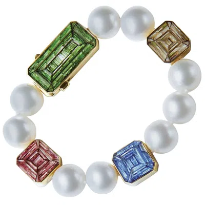 Pre-owned Sicis Jewels Stylish Bracelet Australian Pearl Yellow Gold Designed Roger Thomas Nanomosaic