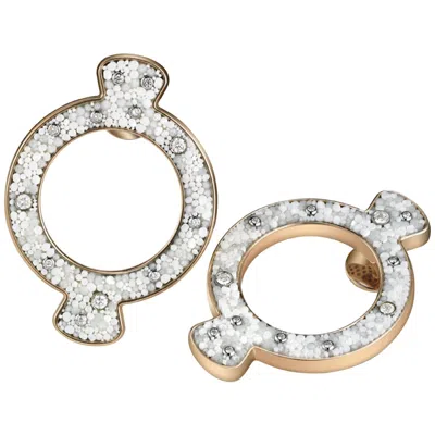 Pre-owned Sicis Jewels Stylish Earring Rose Gold & Silver White Diamon Hand Decorated With Micromosaic