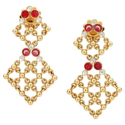 Pre-owned Sicis Jewels Stylish Earrings In Yellow Gold White Diamonds Hand Decorated With Micro Mosaic
