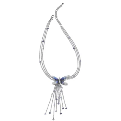 Pre-owned Sicis Jewels Stylish Necklace White Diamonds White Gold Sapphire Hand Decorated Micromosaic