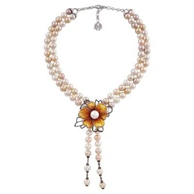 Pre-owned Sicis Jewels Stylish Necklace White Gold White & Black Diamonds Pearls Decorated Nanomosaic