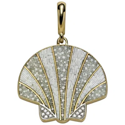 Pre-owned Sicis Jewels Stylish Pendant Charm Yellow Gold White Diamonds Micro Mosaic Designed By Fuksas