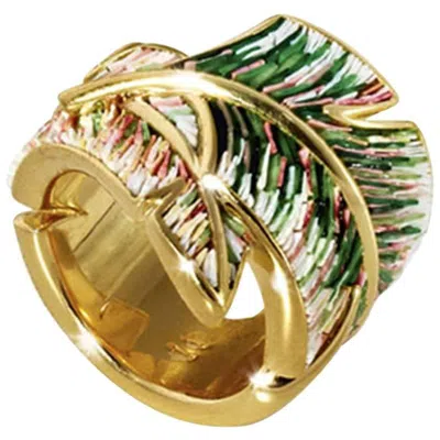 Pre-owned Sicis Jewels Stylish Ring Designed By Rogers Thomas Gold And Micromosaic In Multi
