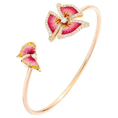 Pre-owned Sicis Jewels Trinity Daylight Rose Gold Bracelet By , With Diamond & Micromosaic In Red