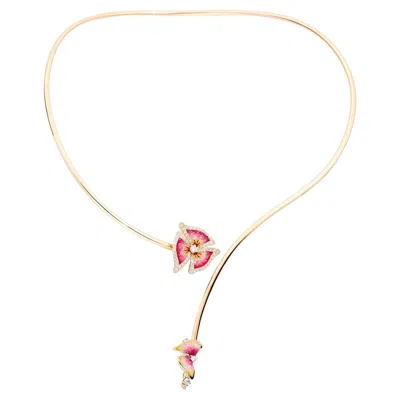 Pre-owned Sicis Jewels Trinity Daylight Rose Gold Micromosaic Necklace With Diamonds In Red