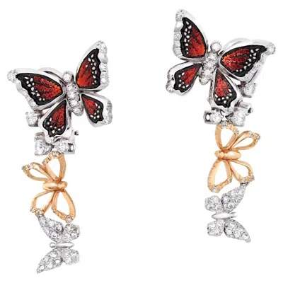 Pre-owned Sicis Jewels White And Rose Gold Butterfly Earrings With White Diamonds And Micromosaic