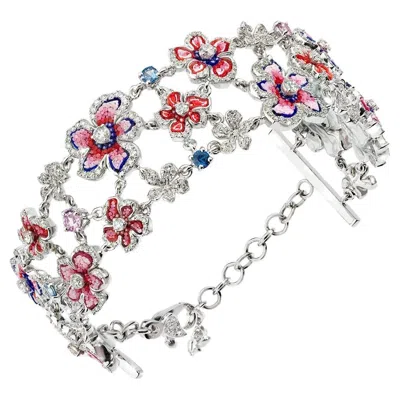 Pre-owned Sicis Jewels White Gold Bracelet With White Diamonds, Sapphires And Micromosaic