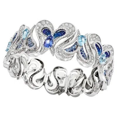 Pre-owned Sicis Jewels White Gold Bracelet With White Diamonds, Tanzanite, Aquamarine And Blue Sapphire