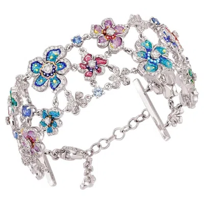 Pre-owned Sicis Jewels White Gold Chain Bracelet With Blue Sapphires, White Diamonds And Micromosaic