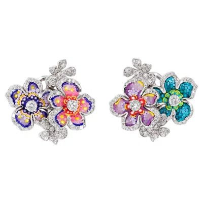 Pre-owned Sicis Jewels White Gold Earrigs With White Diamonds And Micromosaic