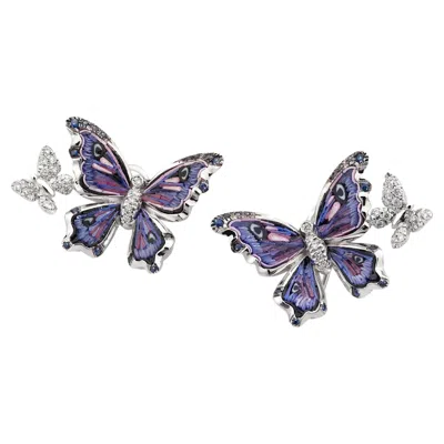 Pre-owned Sicis Jewels White Gold Earrings With White Diamonds, Blue Sapphires And Micromosaic