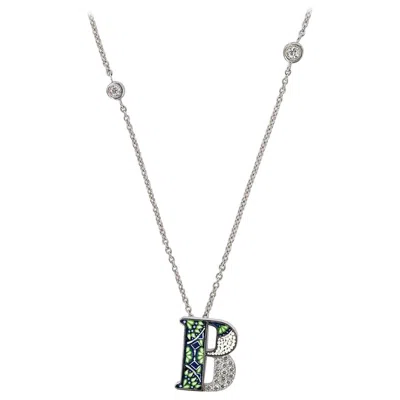 Pre-owned Sicis Jewels White Gold Letter B Necklace With Diamonds & Micromosaic