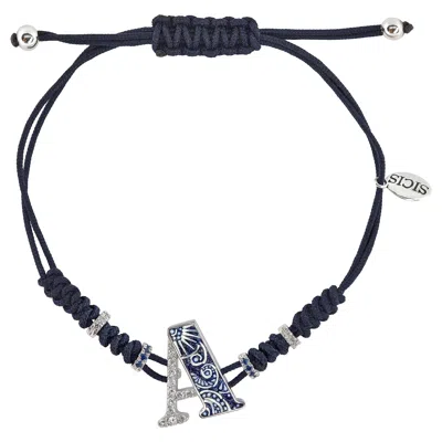 Pre-owned Sicis Jewels White Gold Micromosaic Letter A Bracelet With Diamonds & Sapphires