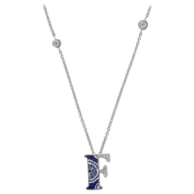 Pre-owned Sicis Jewels White Gold Micromosaic Letter F Necklace With Diamonds