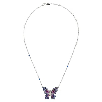 Pre-owned Sicis Jewels White Gold Necklace With White Diamonds, Blue Sapphires And Micromosaic