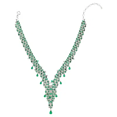 Pre-owned Sicis Jewels White Gold Necklace With White Diamonds, Emeralds And Micromosaic