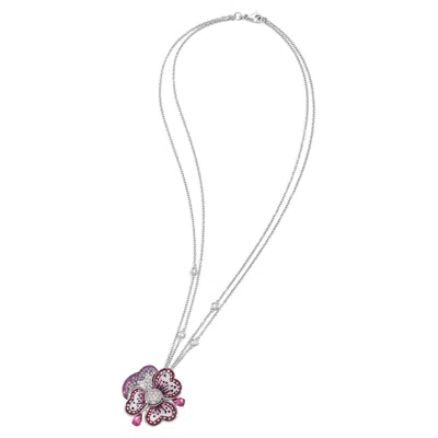 Pre-owned Sicis Jewels White Gold Necklace With White Diamonds, Tourmalines, Sapphires And Micromosaic