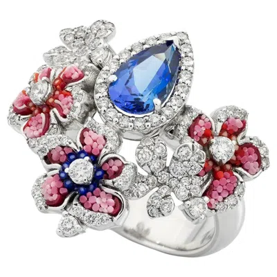 Pre-owned Sicis Jewels White Gold Ring With White Diamonds And Micromosaic