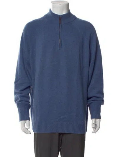 Pre-owned Sid Mashburn Cashmere Mock Neck Pullover In Blue