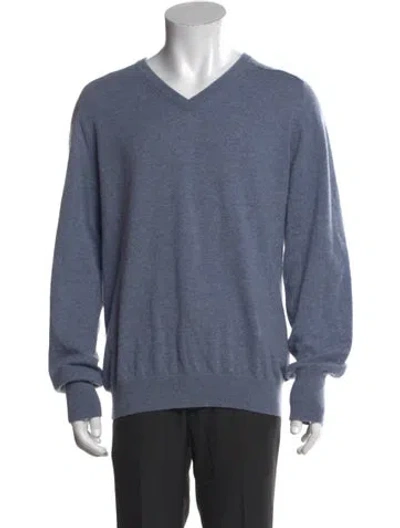 Pre-owned Sid Mashburn Cashmere V-neck Pullover In Blue