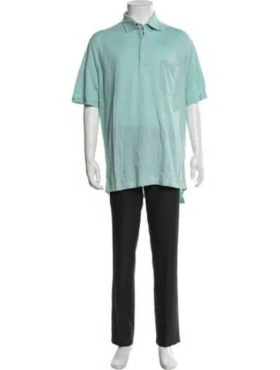 Pre-owned Sid Mashburn Collar Short Sleeve Polo Shirt In Blue/green