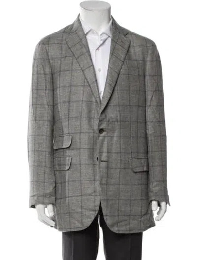 Pre-owned Sid Mashburn Linen Plaid Print Blazer In Gray