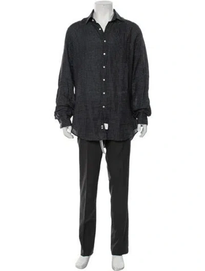 Pre-owned Sid Mashburn Linen Plaid Print Shirt In Blue