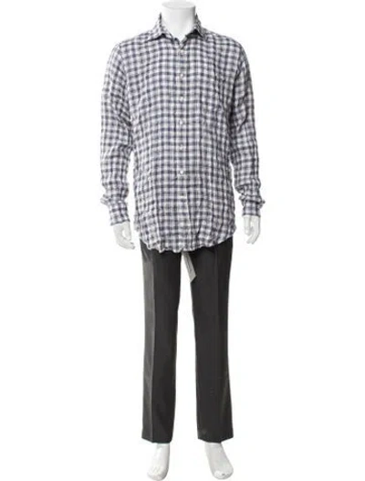 Pre-owned Sid Mashburn Linen Plaid Print Shirt In White