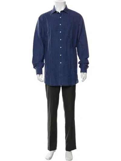 Pre-owned Sid Mashburn Linen Polka Dot Print Dress Shirt In Blue