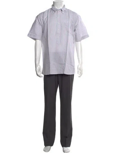 Pre-owned Sid Mashburn Linen Striped Dress Shirt In Blue