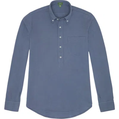 Sid Mashburn Long Sleeve Button-down Polo In Steel Blue Pique