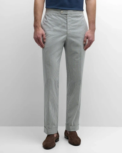 Sid Mashburn Men's Side-tab Striped Sport Trousers In Blue/white