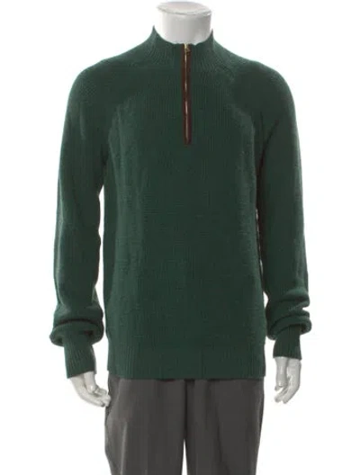 Pre-owned Sid Mashburn Merino Wool Mock Neck Polo Sweater In Green