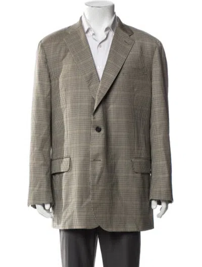Pre-owned Sid Mashburn Plaid Print Blazer In Neutrals
