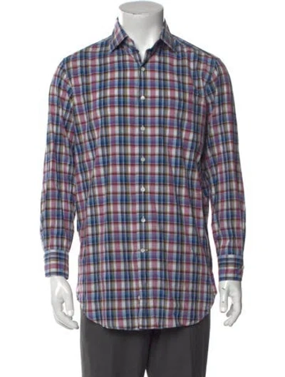 Pre-owned Sid Mashburn Plaid Print Long Sleeve Dress Shirt In Blue