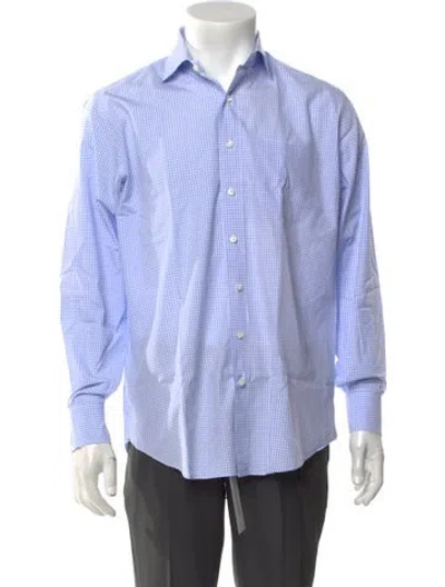 Pre-owned Sid Mashburn Plaid Print Long Sleeve Dress Shirt In Blue