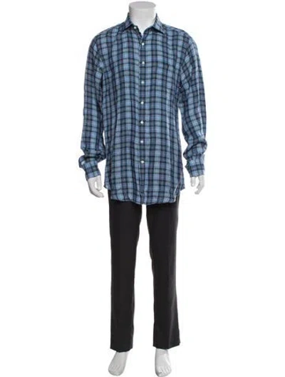 Pre-owned Sid Mashburn Plaid Print Long Sleeve Dress Shirt In Blue