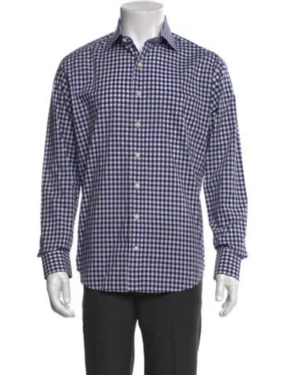 Pre-owned Sid Mashburn Plaid Print Long Sleeve Dress Shirt In Blue