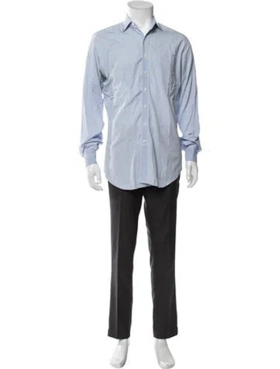 Pre-owned Sid Mashburn Plaid Print Long Sleeve Dress Shirt In Blue