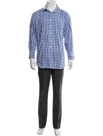 Pre-owned Sid Mashburn Plaid Print Long Sleeve Dress Shirt In Blue