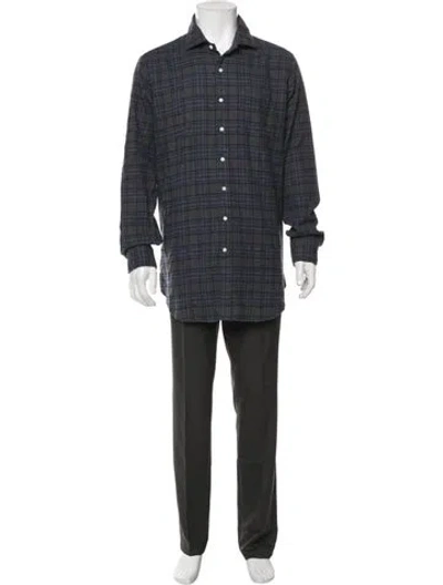 Pre-owned Sid Mashburn Plaid Print Long Sleeve Dress Shirt In Blue